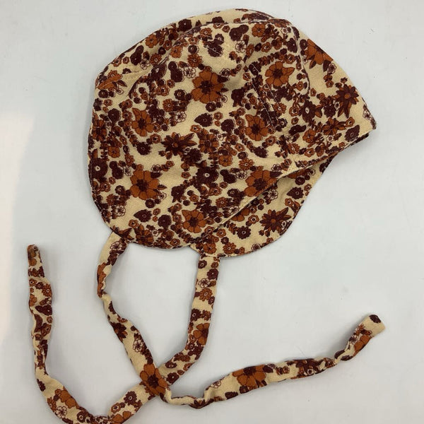Size 0-3m: Kate Quinn Organics Brown Floral Bamboo Baby Hat