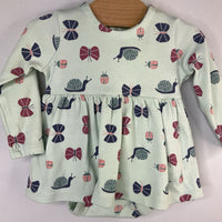 Size 0-3m: Tea Collection Green Snail Butterfly Long Sleeve Onesie Dress