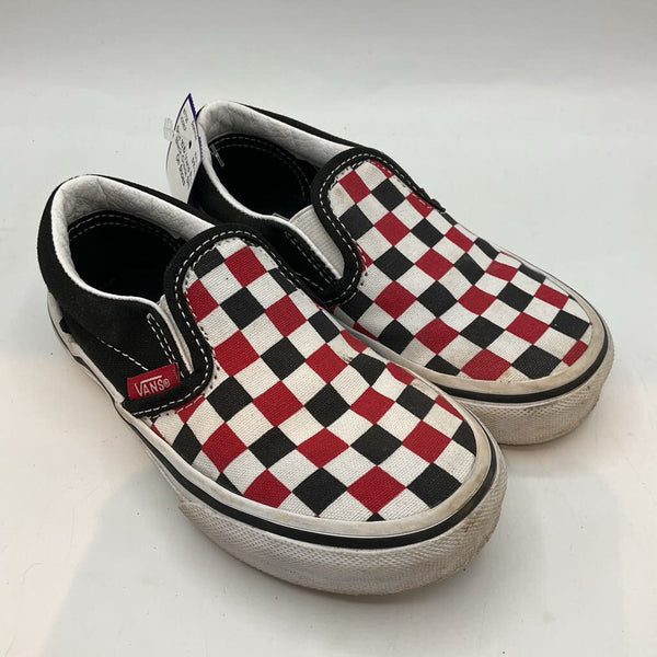 Size 10.5: Vans Red Black Check Slip On Shoes