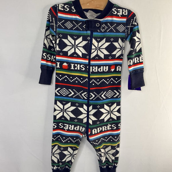 Size 6-12m (70): Hanna Andersson Blue/Multi Apres Ski1pc Holiday Pjs REDUCED