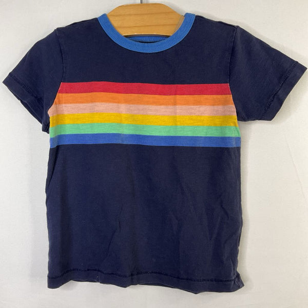Size 2-3: Primary Navy Rainbow Stripe Retro Inspired T-Shirt