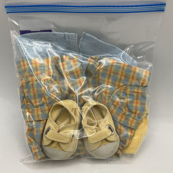 American Girl Bitty Baby Yellow Blue Plaid Summer 3pc Outfit