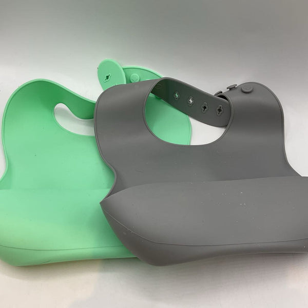 2pc Blue Gray Silicone Bibs
