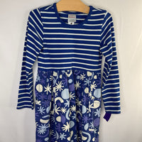 Size 5 (110): Hanna Andersson Blue White Purple Stripe and Pattern Dress