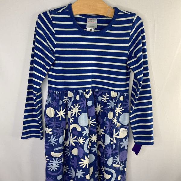 Size 5 (110): Hanna Andersson Blue White Purple Stripe and Pattern Dress