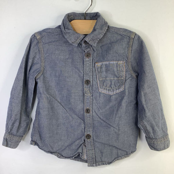 Size 4: OshKosh Gray Contrast Stitch Elbow Patch Button Down Long-Sleeve