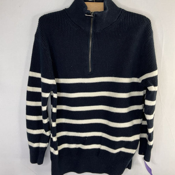 Size 6-7: Zara Navy/White Striped 1/4 Zip Sweater