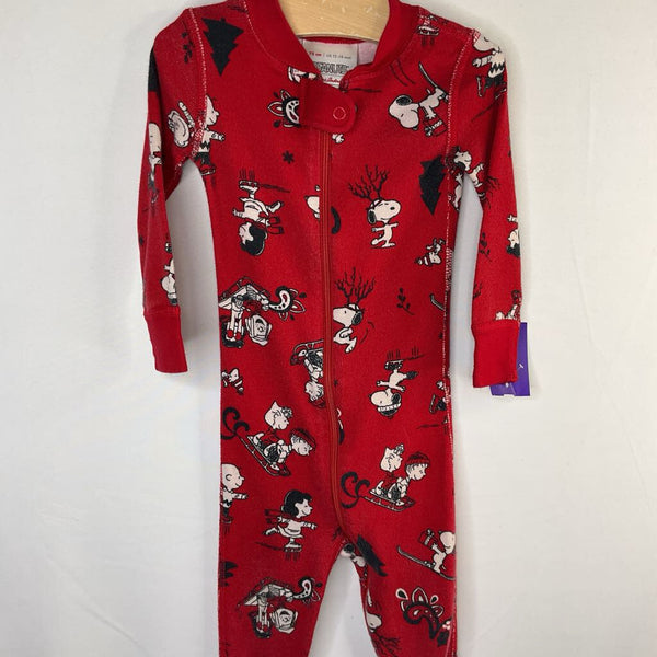Size 12-18m (75): Hanna Andersson Red/White/Black Peanuts Winter Cotton 1pc Holiday Zip PJs