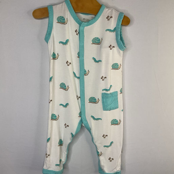 Size 3-6m: Kyte White/Blue Slugs/Snails Bamboo Tank Romper