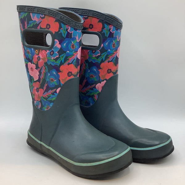 Size 2Y: Bogs Blue/Colorful Floral Rain Boots