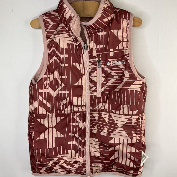 Size 8: Columbia Purple/Pink Print Poly Puffer/Fleece Reversible Vest