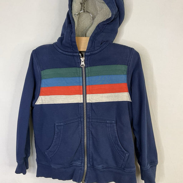 Size 4 (100): Hanna Andersson Blue/Multi Striped Sherpa Lined Zip Hoodie