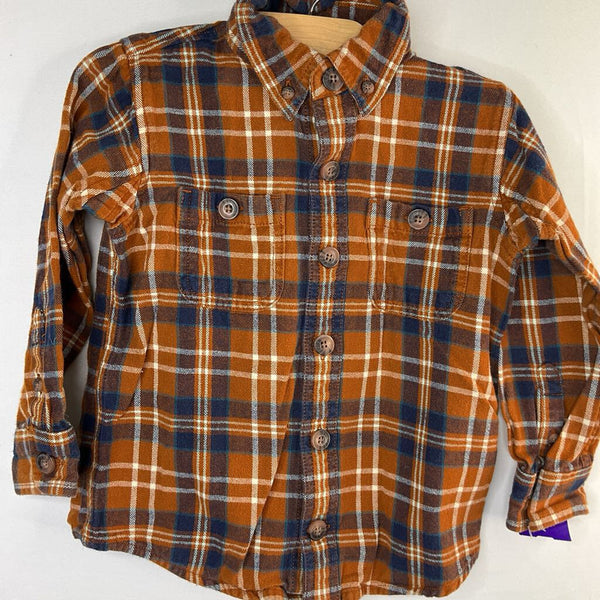 Size 2: Duluth Brown/White/Navy Plaid Flannel Button-Up Shirt