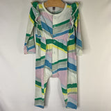Size 12-18m: Tea Blue/Multi Chevron Ruffle Trim Romper