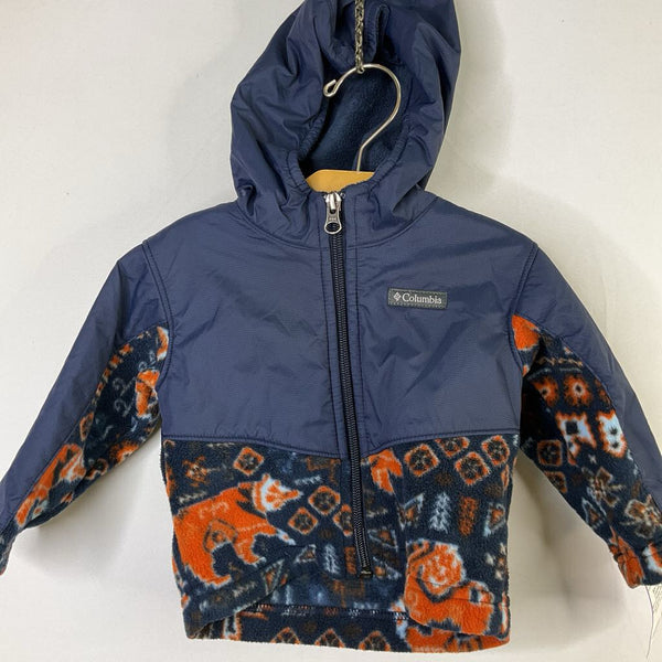 Size 6-12m: Columbia Navy/Orange Bears Fleece/Nylon Hooded Zip-Up Coat
