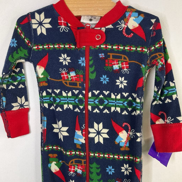 Size 6-12m (70) Hanna Andersson Navy/Multi Gnomes Organic Cotton 1pc Zip-Up Holiday PJs