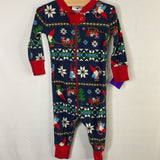 Size 6-12m (70) Hanna Andersson Navy/Multi Gnomes Organic Cotton 1pc Zip-Up Holiday PJs