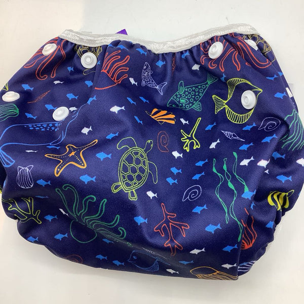 Size 0-36m: Beau & Belle White/Colorful Fish Swim Diaper Cover