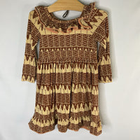 Size 2: Kate Quinn Beige/Brown Geo Leaf Ruffle Collar Dress REDUCED