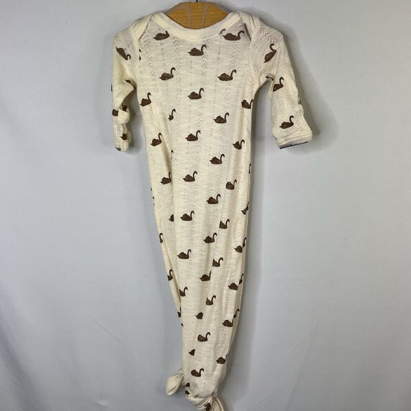 Size 0-3m: Kate Quinn Cream/Brown Swans Eyelet Knot Nighty