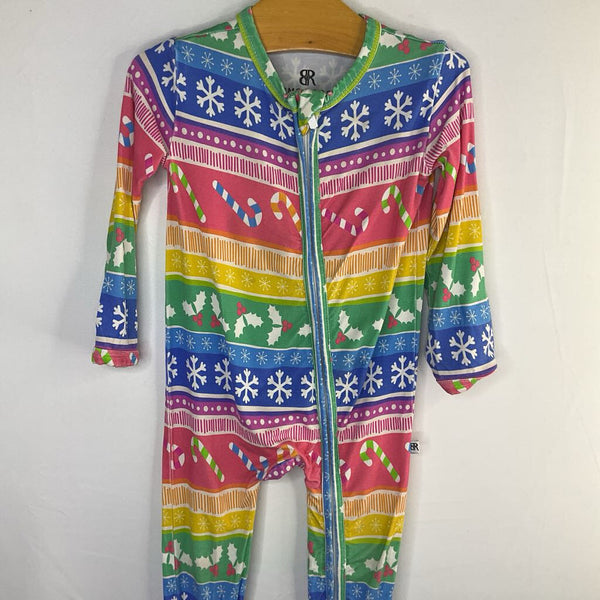 Size 6-9m: Bums & Roses Rainbow Merry and Bright Bamboo 1pc Holiday Pjs