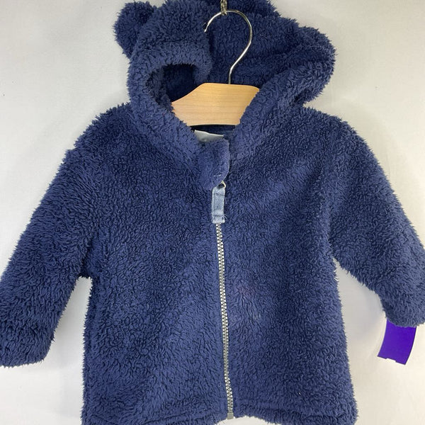 Size 3-6m (60): Hanna Andersson Navy Fuzzy Bear Hood Zip-Up Coat REDUCED