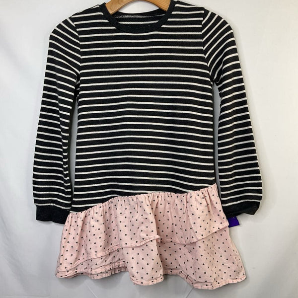 Size 7-8: Tucker + Tate Gray/White/Pink Stripes/Dots Long Sleeve Dress
