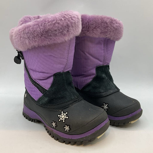 Size 9: Baffin Black/Purple Faux Fur Trim Zip-Up Snow Boots