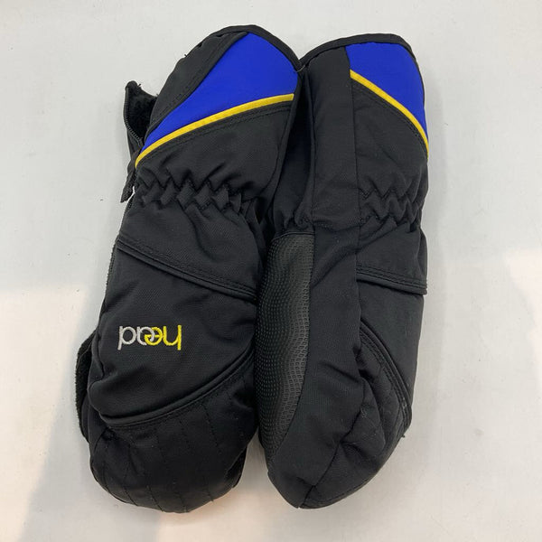 Size S: Head Black/Blue/Yellow Trim Snow Mittens