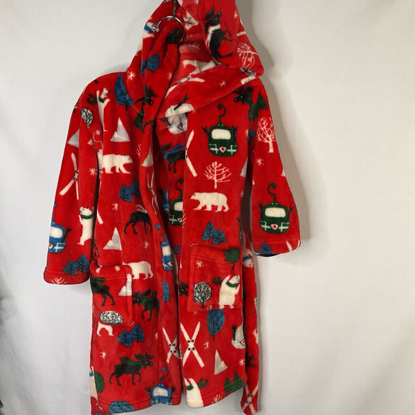 Size 2-3: Hatley Red/Colorful Holiday Print Hooded Fleece Robe