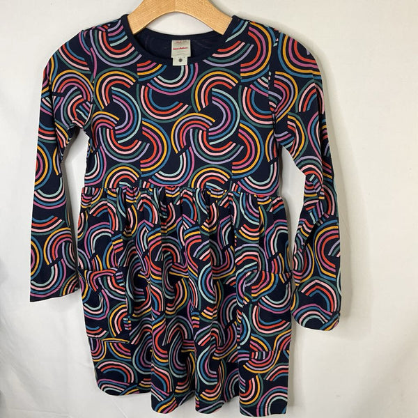Size 8 (130): Hanna Andersson Navy/Rainbows Long Sleeve Pocket Dress