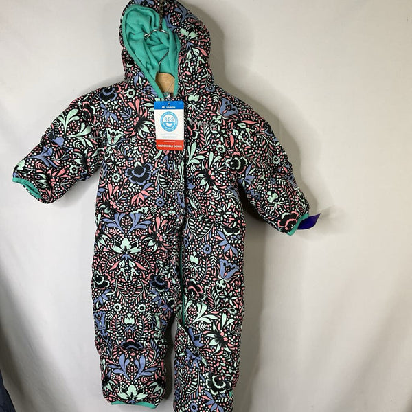 Size 6-12m: Columbia Black/Blue/Pink Floral Fleece Lined Down Bunting NEW w/ Tags