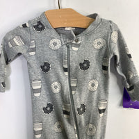 Size 0-3m: Monica + Andy Gray/White Coffee/Donuts 1pc ZIp Footy PJs