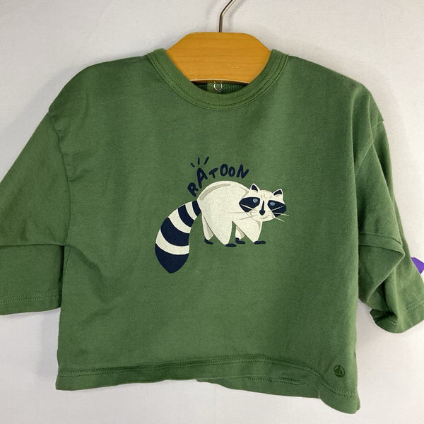 Size 12m: Petit Bateau Green/Multi Raccoon Long Sleeve Shirt
