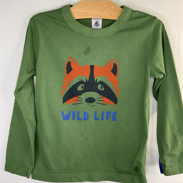 Size 6: Petit Bateau Green/Multi Raccoon Long Sleeve Shirt