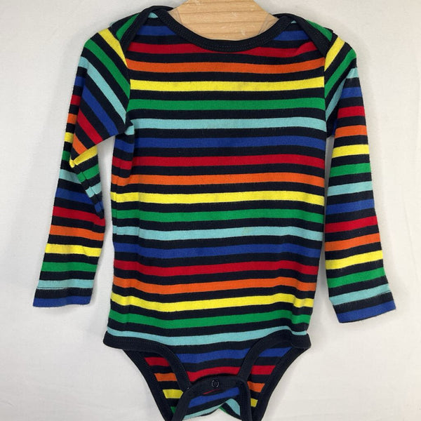 Size 12-18m: Primary Black/Rainbow Striped Long Sleeve Onesie