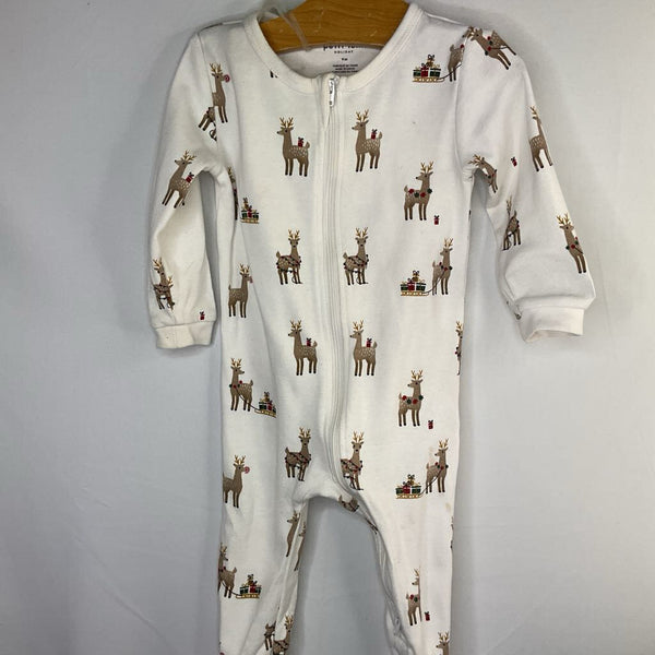 Size 9m: Petit Lem White/Brown Reindeer 1pc Holiday Footy PJs