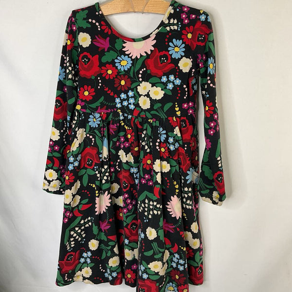 Size 6-7 (120): Hanna Andersson Black/Multi Floral Long Sleeve Pocket Dress REDUCED