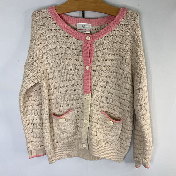 Size 4 (100): Hanna Andersson Cream/Pink Trim Button-Up Cardigan