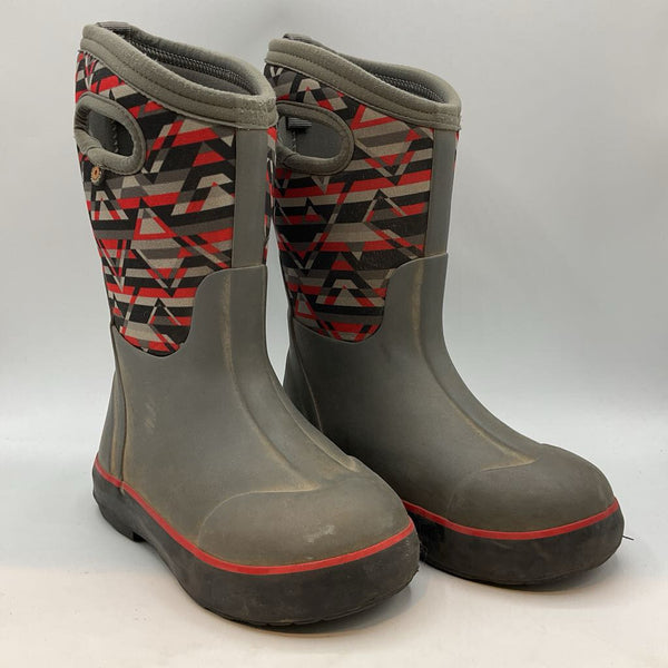 Size 12: Bogs Gray/Red/Black Geo Print Insulated -30* Rain Boots