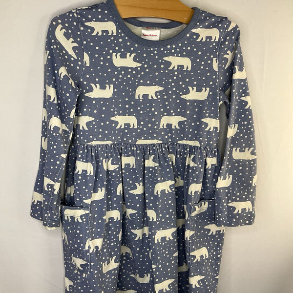 Size 4 (100): Hanna Andersson Blue/White Polar Bears Long Sleeve Pocket Dress
