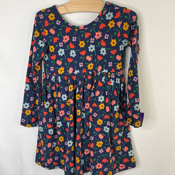 Size 4 (100): Hanna Andersson Navy/Multi Floral Long Sleeve Pocket Dress