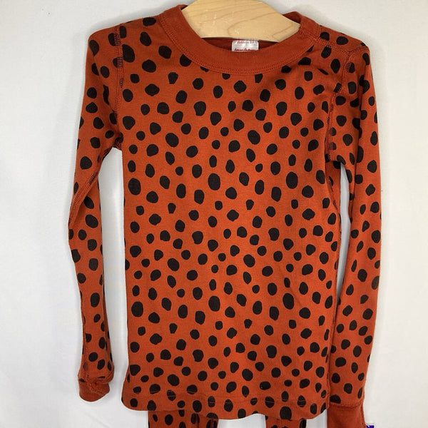 Size 6-7 (120): Hanna Andersson Orange/Black Spots Organic Cotton 2pc PJs