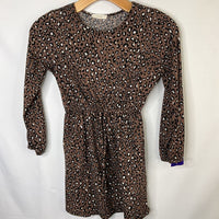 Size 10-12: Oddi Brown/White/Black Leopard Print Ribbed Long Sleeve Dress