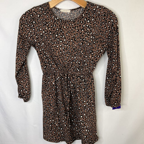 Size 10-12: Oddi Brown/White/Black Leopard Print Ribbed Long Sleeve Dress