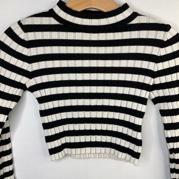 Size 7-8: H&M Black/White Striped Ribbed Mock Turtleneck