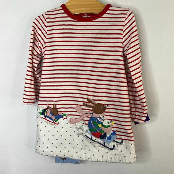 Size 6-9m: Boden White/Multi Snow Bunny Applique 2pc Dress/Leggings Set REDUCED