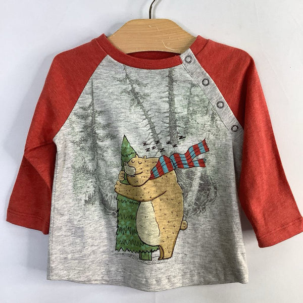 Size 6m: Little Wings Gray/Red Sleepy Bear Long Sleeve Shirt NEW w/ Tags