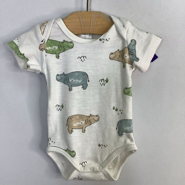 Size 0-3m: Dimo White/Multi Hippos Organic Cotton Onesie