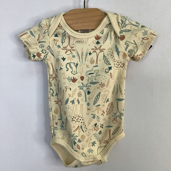 Size 0-3m: Dimo Yellow/Multi Jungle Animals Organic Cotton Onesie